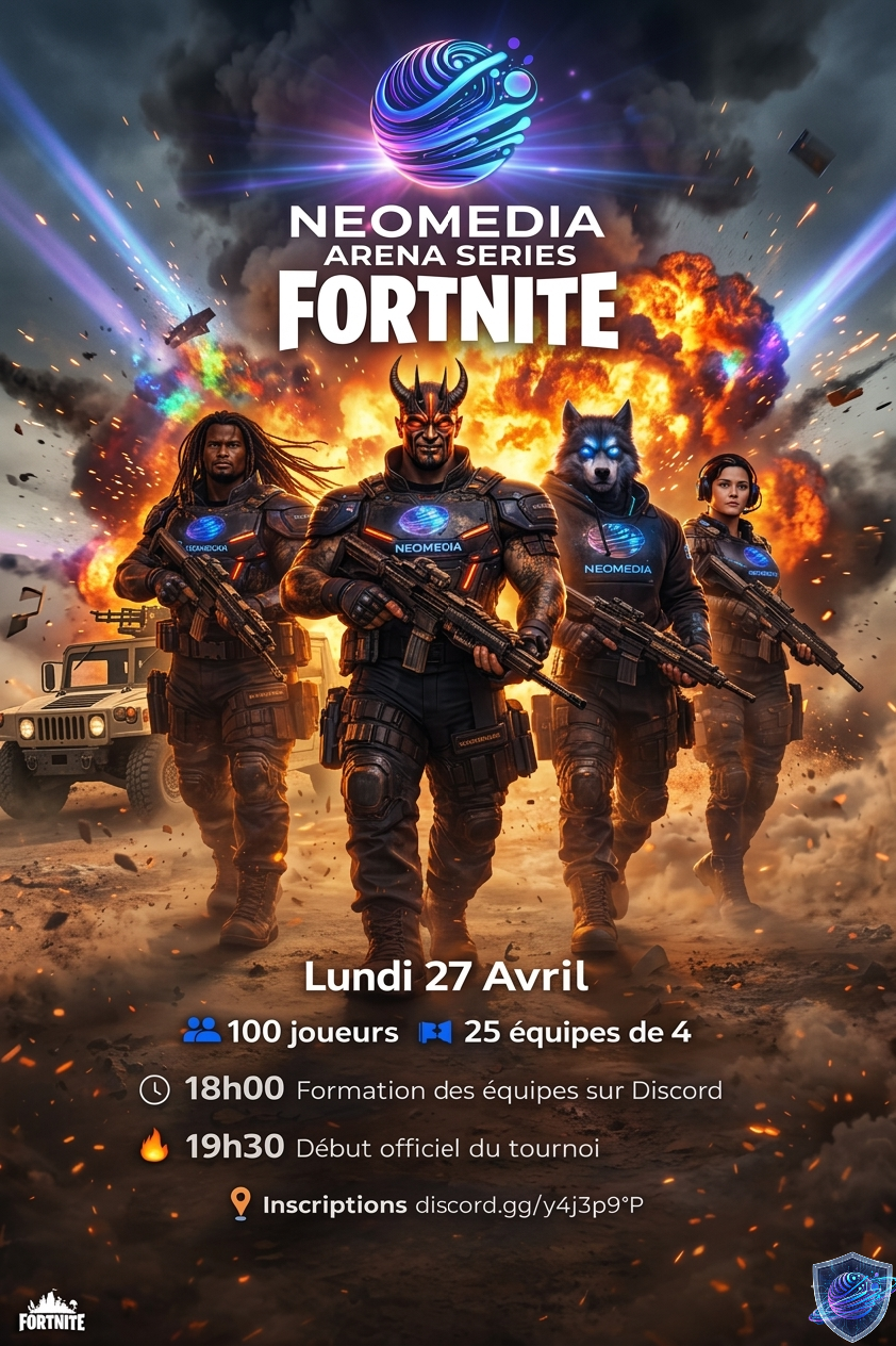NEOMEDIA Arena Series - Tournoi Fortnite 2026 - 100 joueurs, 25 équipes, Lundi 27 Avril